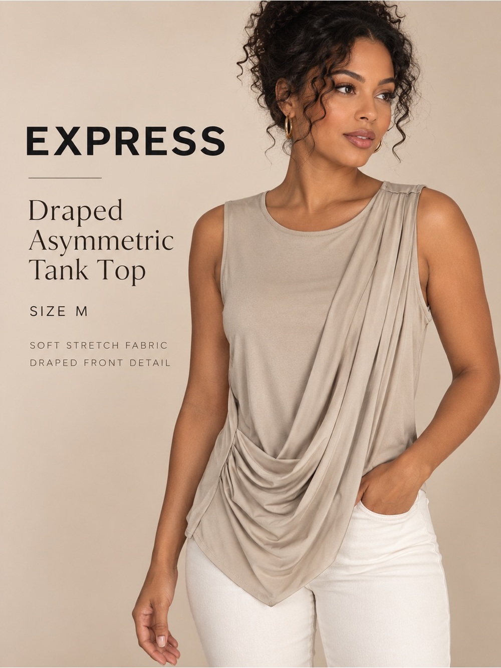 Express NWT Draped Asymmetrical Tank Top Taupe Beige M